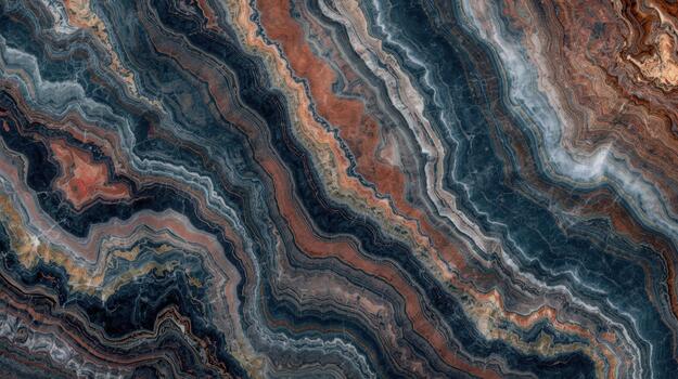 The elegant patterns of layered rock display rich earth tones and mesmerizing wavy lines creating a naturally artistic, decorative texture. photo