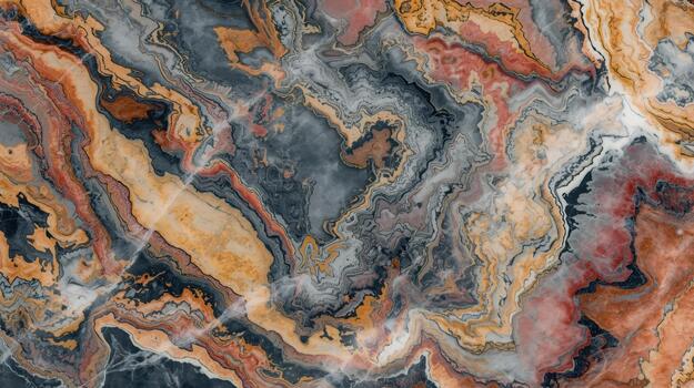 Abstract marble texture background displays swirling patterns in shades of gray, orange, white and black creating a unique organic design. photo