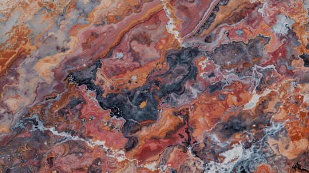 Abstract background showing a vibrant mix of orange, gray, red, and white colors creating a beautiful marble stone texture on a flat surface. photo
