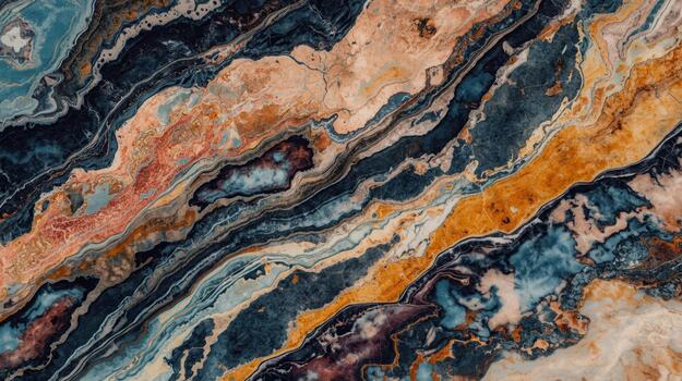 Abstract marble texture with swirling blues gold and brown creating unique pattern perfect for backgrounds and design elements so visually stunning. photo