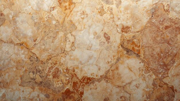 The detailed close up showcases the warm tones and intricate patterns of a natural marble stone slab with veins and granular texture. photo