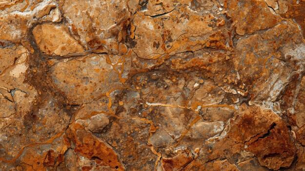 Close up view of a textured rock surface with detailed patterns and earthy colors creating a natural and abstract geological formation. photo
