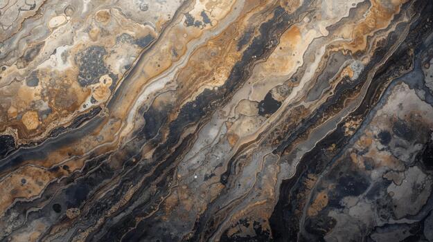 Abstract stone texture features dynamic bands of brown, gray and black creating a raw and organic composition ideal for backgrounds and design work. photo