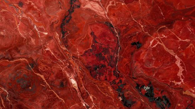 The vibrant red marble texture showcases intricate veining patterns and rich color variations across the stone's polished surface treatment. photo