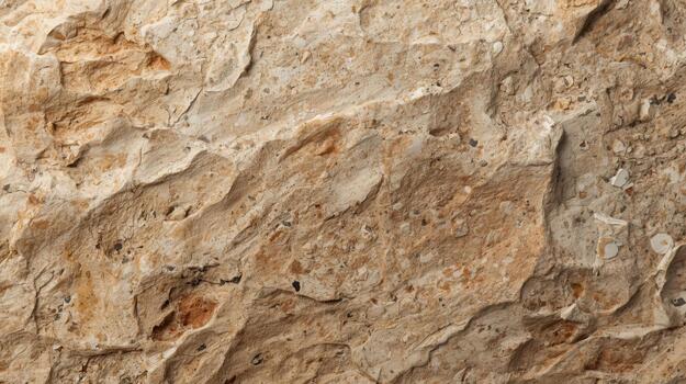 The close-up reveals the textures and patterns of a sedimentary rock formation, displaying various shades of tan and brown in a rugged surface. photo