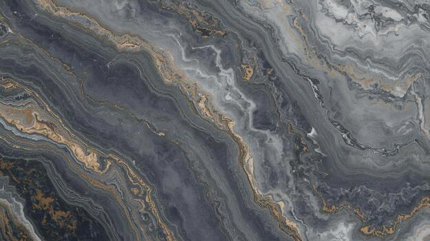 Elegant gray marble texture displaying swirling patterns with touches of gold creating a sophisticated and luxurious natural stone surface finish. photo