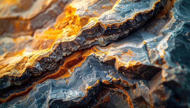 An abstract close up displays intricate layers of blue and gold minerals formed deep within the Earth and now exposed creating this texture. photo