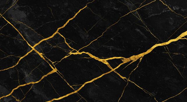 Elegant black marble texture features luxurious golden veins creating a visually striking and sophisticated natural stone pattern for backgrounds. photo