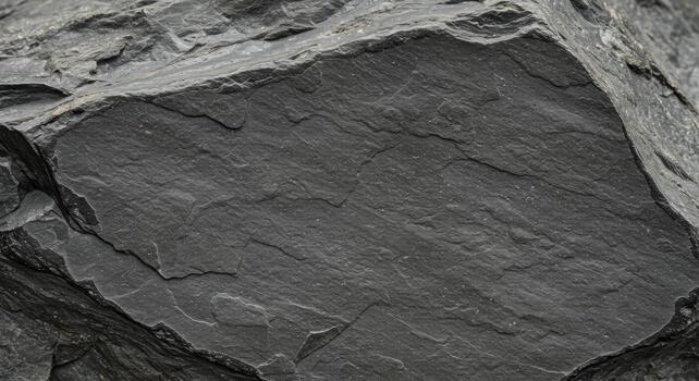 Close up detail of fractured dark gray slate rock with rough textured surface shows natural geological pattern for abstract background use. photo