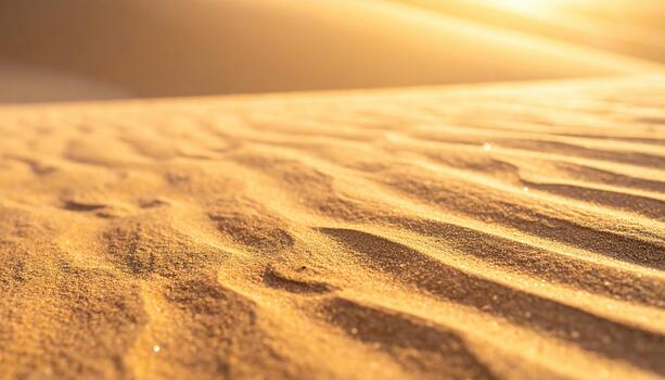Golden ripples of sand dunes create a mesmerizing pattern under the warmth of the sun in the vast and arid desert landscape environment. photo