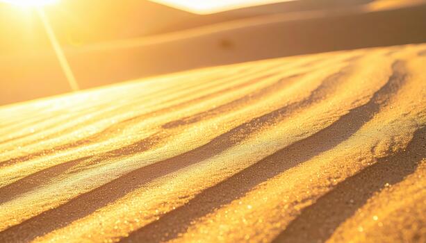 dorado luz de sol cascadas a través de el ondulado superficie de un vasto arena duna en el Desierto creando un fascinante monitor de textura y ligero. foto