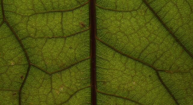 An abstract close up view of a green leaf shows beautiful patterns of veins creating interesting natural textures and design in macro detail. photo