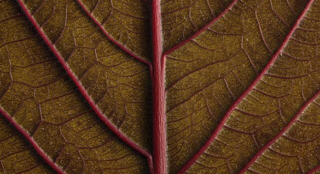 A close up macro view shows the intricate detail of a brown leaf vein structure forming a natural organic pattern in nature beautifully. photo
