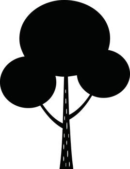 Tree silhouette with three round foliage shapes and slender trunk graphic design element for nature or environment projects vector