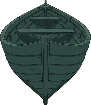 Wooden rowboat illustration viewed from front with detailed planks and frame structure design vector