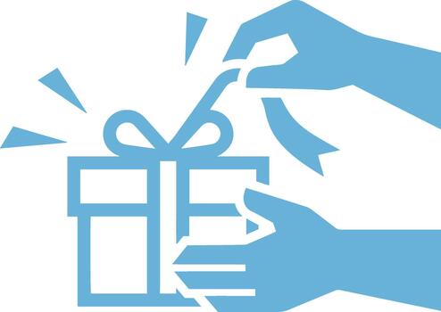 silueta de manos el desatar un regalo cinta en negrita angular líneas vector