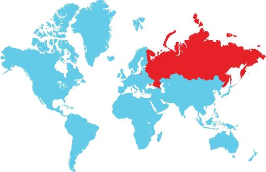 Rusia mapa destacado en rojo en mundo mapa. vector