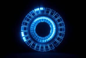lysande blå cirkel spinning i de mörk skapande en trogen portal effekt frammanande en känsla av teknologi och innovation med en modern elegant design video