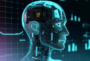 futuristisch ai Kopf Rendern Komplex Daten im ein Digital Umgebung Darstellen fortgeschritten Technologie und innovativ Lösungen mit ein modern glatt desig video