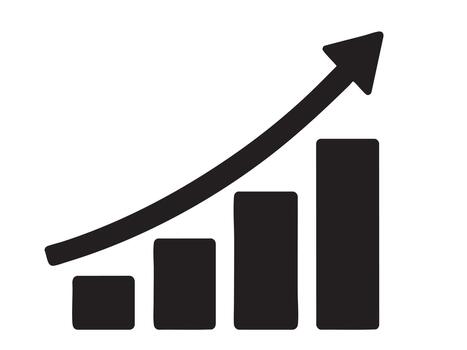 Black silhouette of ascending bar chart with arrow, isolated on white background. concept of growth, progress, business analysis, data visualization, financial success, increasing trend vector