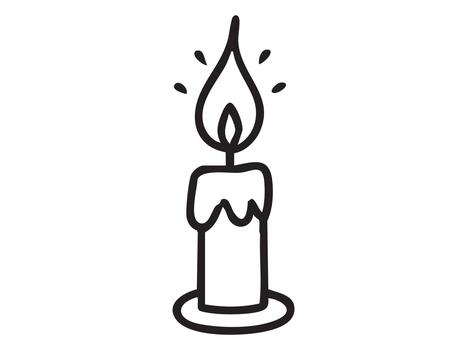 Black outline of a candle with dripping wax and flame isolated on white background, illustration. concept of silhouette, icon, wax, light source, fire, design element vector