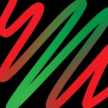 Bright abstract background with gradient green and red neon waves on a black background vector