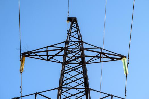 Detailed image highlighting structural components and engineering integrity, Closeup of electrical pylon details emphasizing hardware condition and structural stability photo