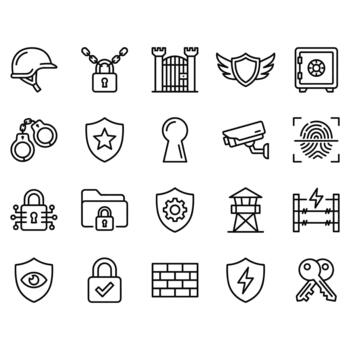 Collection of security-themed icons vector