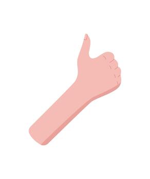 Flat style hand gesture showing the number one sticker. Bare hand with one finger pose in isolated format. Cartoon style depiction of human palm and number signal for learning or counting. vector