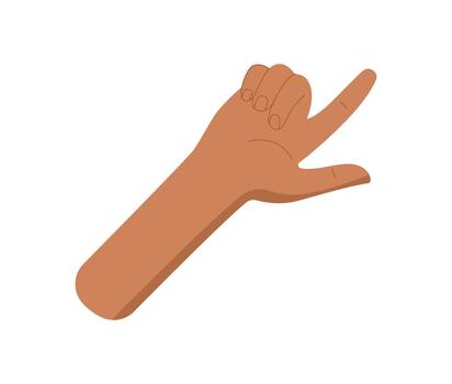 Flat bare human hand with raised fingers showing count gesture. Gesture of a palm with two fingers extended expressing number 2. Numeric concept, isolated element, and educational visual signal. vector