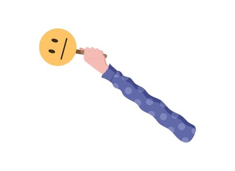 Flat hand hold feedback icon with simple style. Circle face element represents customer opinion and satisfaction. Ideal for survey visuals, client reviews, or business feedback designs. vector