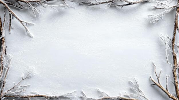 Frosted branches snow texture winter frame snowy background photo