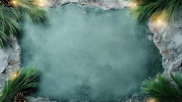Christmas background with fir branches and green stone background photo