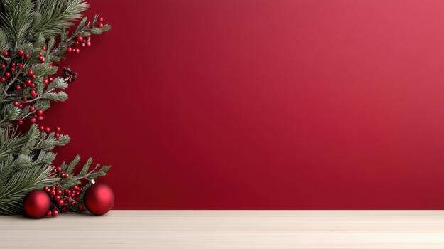 Navidad antecedentes con rojo pared y abeto árbol ramas foto