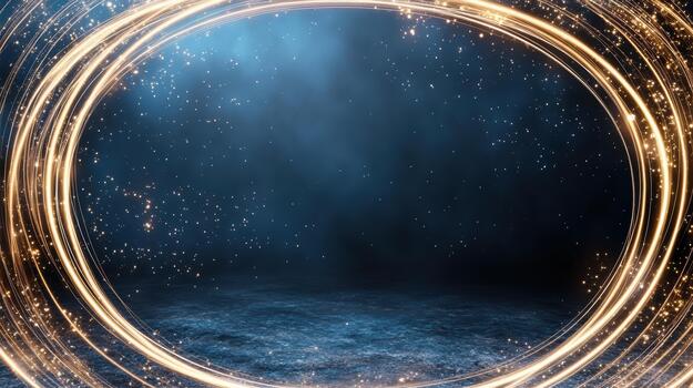 A circular light in the dark with stars photo