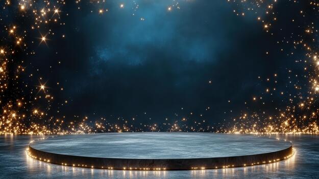 An empty stage with lights and sparkles photo