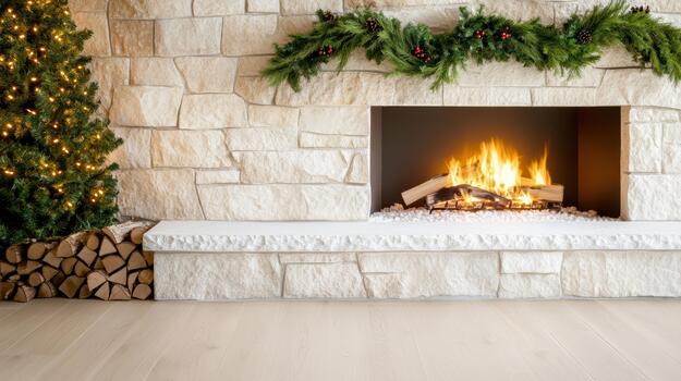 un hogar con un Navidad árbol y un Iniciar sesión foto