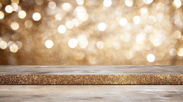 Golden table with bokeh lights background photo