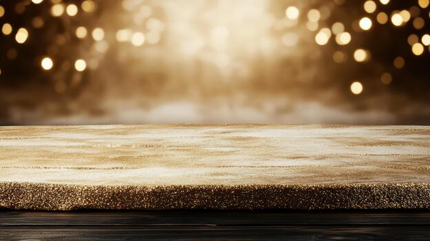 An empty table with a golden background photo