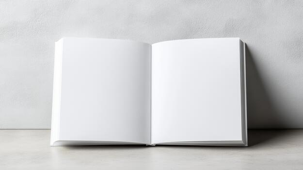 Blank white book on a table with a white background photo