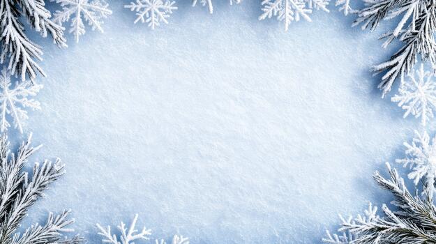 Winter background with snowflakes and fir branches photo