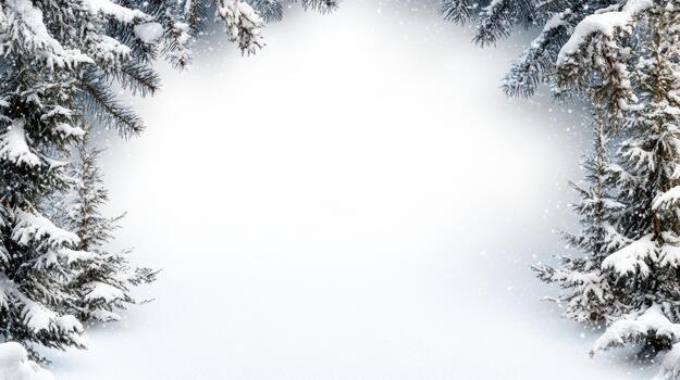 Winter forest background with snow and trees photo