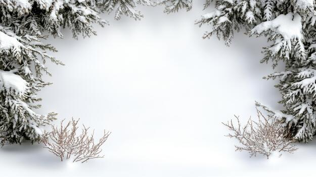 Winter frame with snow covered fir trees and branches photo