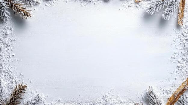 Christmas tree branches and snow on a white background photo