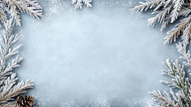 Winter christmas frame with fir branches and pine cones on blue background photo