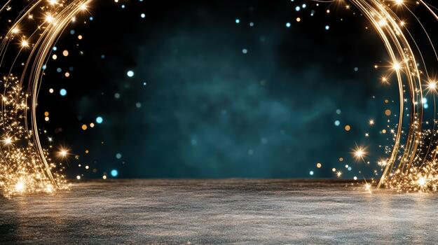 Golden light tunnel with sparkles on the floor photo