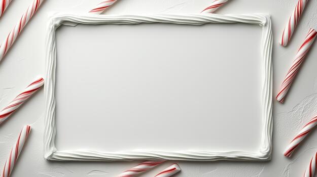A white square frame surrounded by candy canes photo