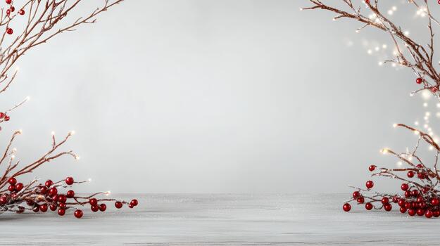 Christmas frame with red berries and branches on white background photo