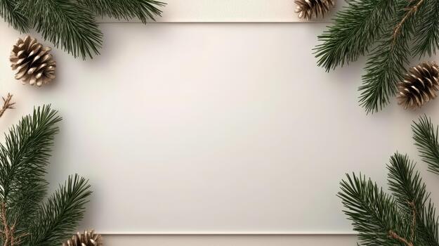 Christmas tree branches and pine cones on a white background photo