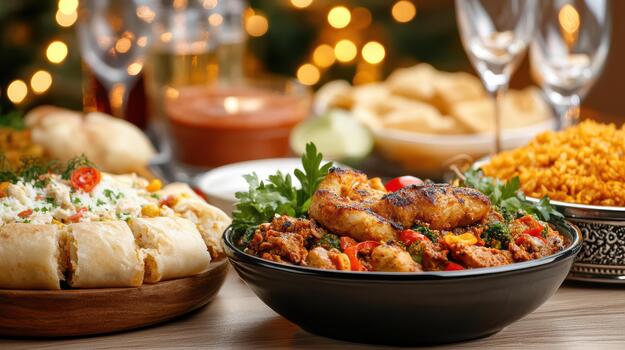 A table with various types of food and drinks photo